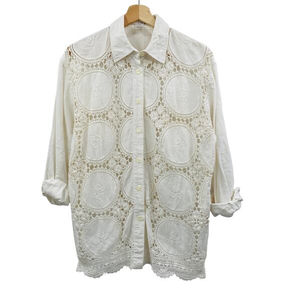 Vintage The Limited white crochet linen blend button down - Picture 2 of 4